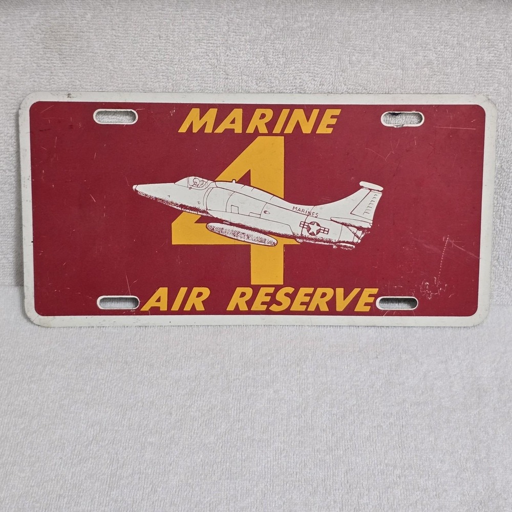 VTG 70s Marine Air Reserve Booster License Plate 4 Pilot USMC A-4 Skyhawk Jet